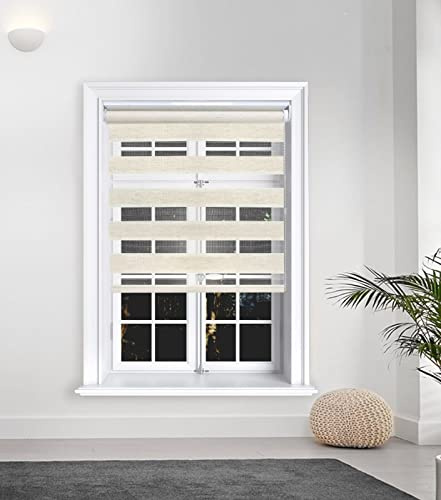 Lister Cartwright Zebra Roller Blinds – Day & Night Dual Layer Fabric – Translucent Vision Shades- 90x165 cm – Linen – Window & Door Blinds for Home Office