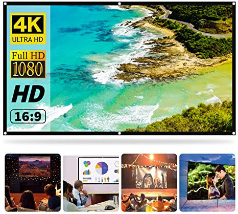 Beamer Leinwand, 60/72/84 Zoll 16:9 HD Faltbarer Bildschirm, Keine Falte tragbare Tasche Projektionswand Unterstützung Projektion Wandmontage für Heimkino und Freiluftkino (72Inch)