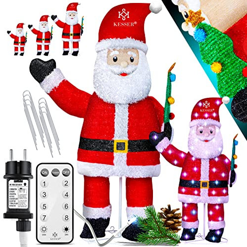 KESSER® Weihnachtsmann LED Santa Weihnachtsfigur Weihnachtsdekoration für Indoor & Outdoor aussen Wetterfest IP44 mit Fernbedienung und Heringe Weihnachtsbeleuchtung weihnachtsdeko 120cm