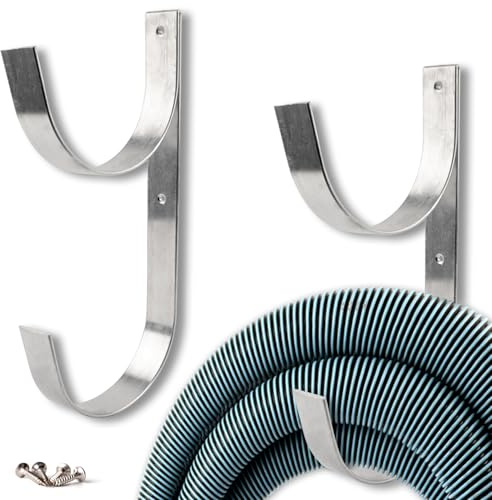 Juego de 2 perchas anchas para poste de piscina, soporte de aluminio plateado resistente con tornillos, ganchos perfectos para piscina, postes telescópicos, manguera de vacío, desnatadores, cepillos,