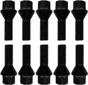 10 bulloni per ruota, con testa conica, colore nero, M12 x 1,5, 24 mm