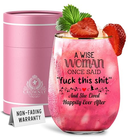 CROWNLY CRYSTAL® Funny Gifts for Women Leaving Gifts Colleagues Personalised Wine Glass Gin Glasses Gift Ideas Friends Birthday
