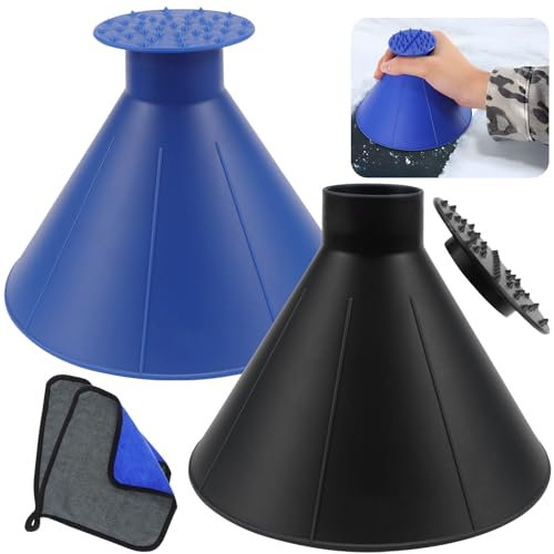 Rierousy 2 Grattoir Voiture, Grattoir à Glace Rond, Grattoir de Pare-Brise de Voiture, Grattoir à Glace Magique, Livré avec 2 Serviettes en Fibres Fines pour Les Voitures
