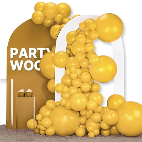 PartyWoo Mustard Yellow Balloons 120pcs Different Sizes of 18 12 10 5 Inch Boho Netural Fall Balloon Arch Kit for Birthday Baby Shower Sunflower Little Cutie Thanksgiving Party Decorations Yellow-F57