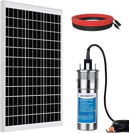 DCHOUSE Sistema di pompa per pozzi, pompa per acqua in acciaio inox da 12V + pannello solare monocristallino da 120W + cavo solare per l'approvvigionamento idrico in regioni remote, pozzi profondi