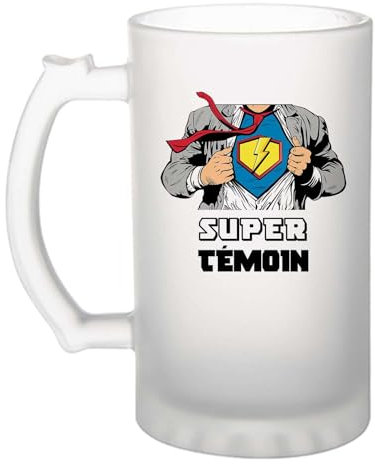 Planetee Chope de bière Super Témoin | Verre à bière Pinte Métier Collègue Cadeau Famille Cadeau Saint Valentin Anniversaire Mariage EVG Homme