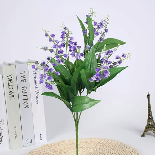 Künstliche Maiglöckchen, 36 cm, künstliche Blume, Hochzeitsdekoration, Braut, 7 Gabeln, hängende Glocke, Windspiel, Blume, Violett, 36 cm