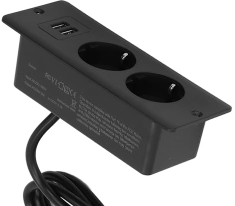 Multiprise encastrée, 2 USB 2 AC 230-265 V Prise encastrée de conférence Ports 10 A Prise Plate Multiprise Charges Rapide Prise de Meuble Station d'alimentation de Bureau (Black)