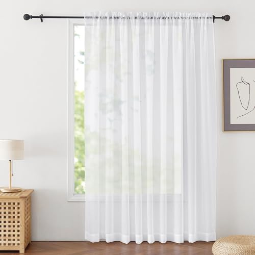 PONY DANCE White Voile Curtain 90x90 inches Drop 1 Panel - Room Divider Door Net Curtain, 228x228 cm Room Divider See Through Tape Top Semi Transparent Sheer Curtain for Living Room/Bedroom/Patio Door