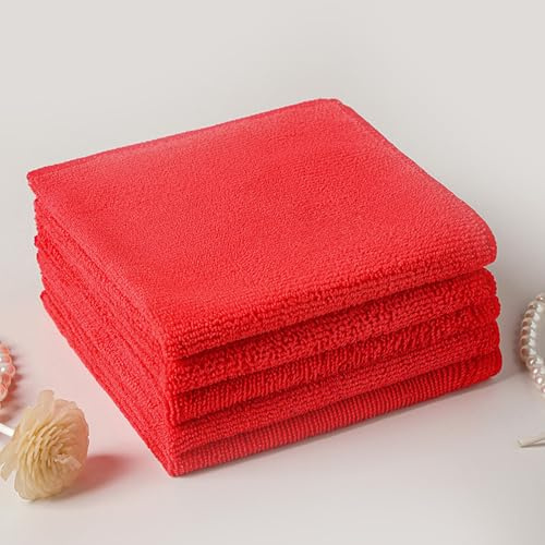 Somerway Lingettes de nettoyage en microfibre réutilisables super douces à séchage rapide pour la cuisine, la voiture, la moto et les fenêtres (rouge, 30 x 30 cm)