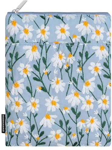 Dadanism 6-7 Custodia Protettiva Imbottita a Margherita Ricamata per Nuovo 7 Kindle Paperwhite e Kindle Colorsoft Signature Edition, Kindle Oasis E-Reader/6 Kindle 11ª Gen, Blu & Margherita Bianca