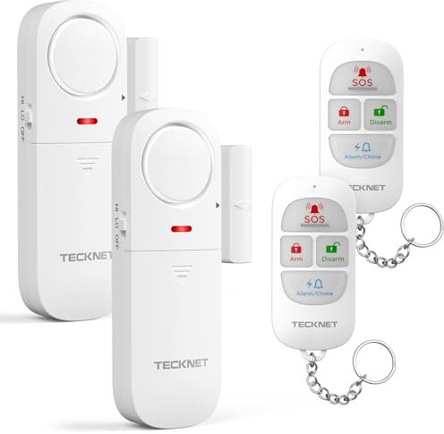 TECKNET Door Alarm Sensor 2 Packs With Remote Control, Window Alarms for Security, 4 Modes, Adjustable Volume, Wireless Magnetic Door Sensor Burglar Alarm Systems for Your Home Security Systems