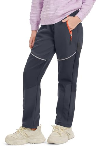 mosingle Waterproof Trousers Kids Fleece Lined Girls Boys Cargo Ski Winter Soft Shell Snow Pants Warm for Walking Outdoor Hiking #1510-Gray-XXL