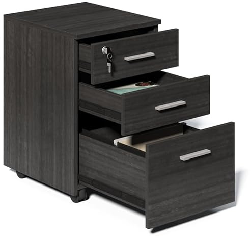 R.O.F, Grey Oak Office Desk with Drawers – 48 x 45 x 65 cm MFC E-Grade Computer Desk & Filing Cabinet Combo, Anti-Scratch, Heat & Water-Resistant Finish, Ideal for Home or Office Use