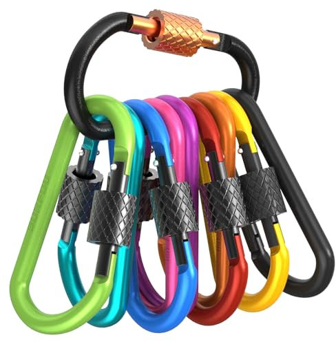 SURFOU 10 Stück Karabiner Schlüsselanhänger, Karabiner Klettern Carabiner, Mehrzweck-Schraubkarabiner Typ D Aluminium für Rucksäcke, Camping, Zelt, Reisen, Angeln, Hundeleinen, Schlüsselanhänger