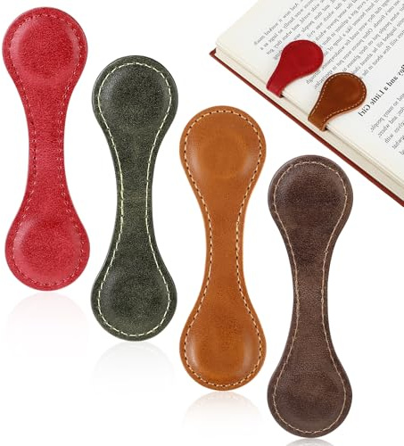 4 Stück Leder Magnetisches Lesezeichen Handgefertigt Niedliches Lesezubehör Retro Buchseitenhalter Multifunktionale Seitenmarkierungsclip für Leser Frauen Buch Liebhaber