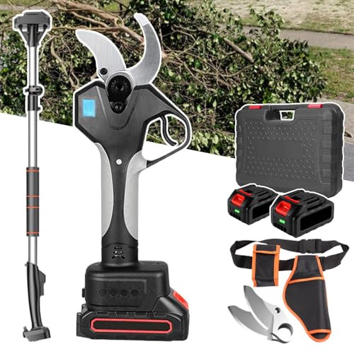 agreilduite Sécateur électrique, Taille-Branches sans Fil avec 2 Batteries Rechargeables 4,5 Ah, Perche télescopique de 2,1 m et Sac à Outils Transport - Diamètre Coupe Maximal 60 mm (2,3 Pouces)
