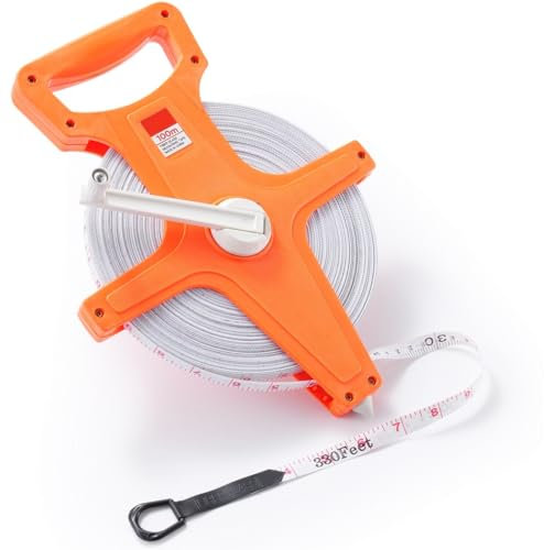 Maßband mit offener Spule, 100 m, doppelseitiges Messrad, Standard und metrisch, für Tischlerei, Hof, Feld, Bau
