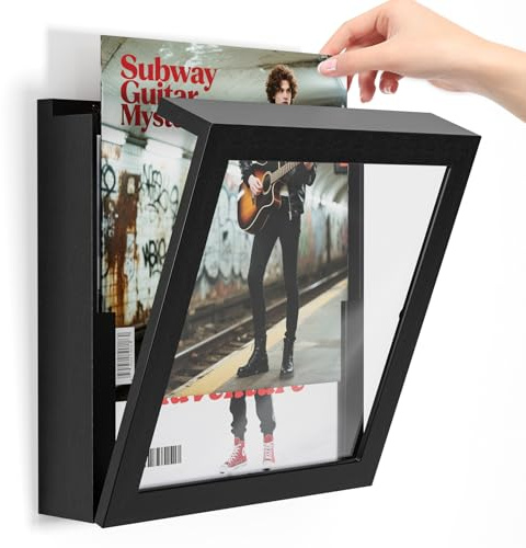 Emfogoo 1er Pack Vinyl Schallplatten Rahmen Wand, Vinyl Wandrahmen Fasst bis zu 20 Alben für 12x12 Zoll LP Schallplatten Cover Display(Schwarz)