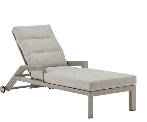 TEMPO STYLE - Lettino Resort Nice Beige in alluminio | Reclinabile con cuscinp | Ideale per Spiaggia, Piscina, Giardino | 200 x 86 x 71cm