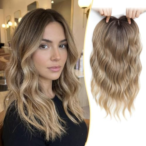 Ms Taj Brown Blonde with Dark Root 40 cm haartopper Haarteile für Damen | Haarveränderung: Mehr Volumen und Länge, dünner werdendes Haar retten, zurückweichender Haaransatz, tägliche Party-Treffen