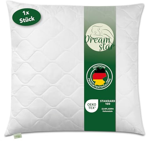 DREAMSTAR Kudde 80 x 80 cm, premium 1250 g kuddfyllning | HART kudde med dragkedja för justering | tvättbar upp till 60 grader | lämplig för allergiker | 80 x 80 cm