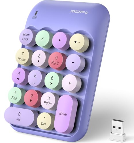 MOFII Cute Colorful Wireless Number Pad - 18 Keys, Portable 2.4 GHz with Stable Wireless Connectivity, 10-Key Financial Accounting Extension (Purple Colorful)