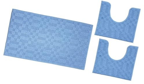 emmevi Tappeto Bagno 3D Parure Girowater Set 3 Pezzi Morbido Assorbente Antiscivolo Lavabile Azzurro