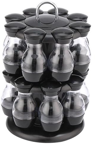 Peosaard Seasoning Organizer, Rotating Spice Rack, 2 Layers Spice Organizer Storage with 16 Jar Bottles, Turntable Cupboard with Handle for Home Kitchen L