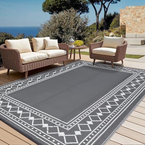 CAROMIO Tappeto da Esterno 240 x 300 cm Reversibile Moderno Geometrico Tappeto da Patio Impermeabile, Lavabile Tappetino RV Campeggio Picnic con Borsa da Trasporto e Picchetti, Tappeto Esterno