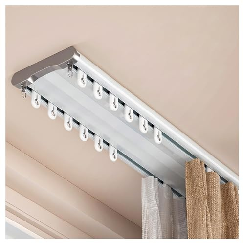 Tringle à rideaux en aluminium à 2 voies avec 20 rouleaux silencieux pour séparateur de pièce – Blanc 480 cm – Parfait pour rideaux coulissants et solutions de décoration d'intérieur