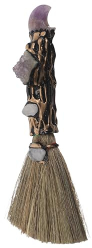 GRIRIW Scopa Manico con Cristallo Naturale Spazzola da Scrivania per Pulizia Polvere Accessorio Costume Halloween Strega Scopa Decorativa per Tavolo e Banco