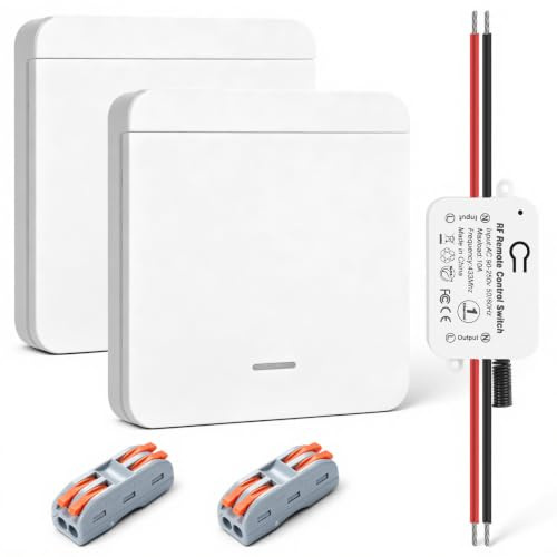 RUIZHI Interrupteur Sans Fil Set avec Récepteur 10A 2300W | Interrupteur Va et Vient Radio 433MHz Portée 30M – Installation Sans Câblage Pour Lampe et Éclairage