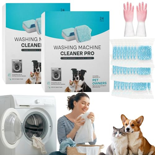 PrimeDrum Washing Machine Cleaner- Deep Pet Hair Cleaning, Deep Cleaner, Fresh Scent, Prime Drum Tablets Dissolves Fur & Lint, Pet Hair Dissolver Washing Machine for All Washer Models (48PC)