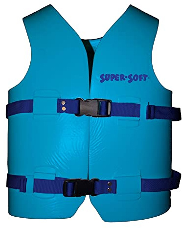 TRC Recreation Super Soft Child Size Medium Life Jacket USCG Approved Vinyl Coated Foam Swim Vest for Kids Swimming Pool and Beach Gear, Marina Blue