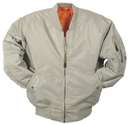 armyandoutdoors MA1 Bomber Fliegerjacke Mit Schwerem Messing Reißverschluss (XL, Silber)