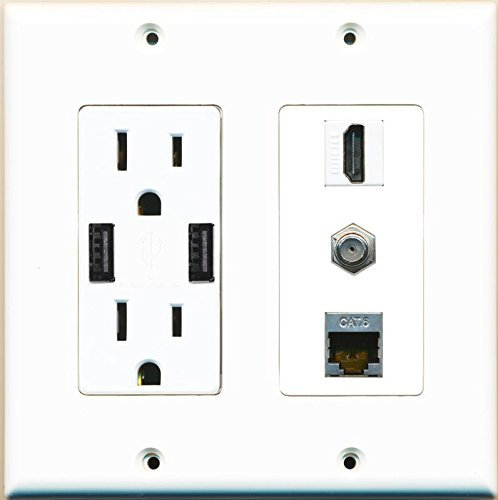 Riteav 15 amp 125 V di corrente (2 caricabatteria USB Powered recipiente) HDMI Cavo coassiale schermato CAT6 placca bianca