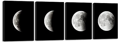 Wieco Art Giclée-Kunstdruck auf Leinwand, Motiv: Mond, groß, modern, abstrakte Weltraum-Bilder; gespannt und gerahmt auf Leinwand, fertig zum Aufhängen für Wohnzimmer, Schlafzimmer, Heimbüro, Dekorationen, schwarz / weiß, 12x16inchx4pcs (30x40cmx4pcs)