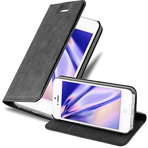 cadorabo Coque pour Apple iPhone 5 / iPhone 5S / iPhone SE en Noir Nuit - Housse Protection avec Fermoire Magnétique, Stand Horizontal et Fente Carte - Portefeuille Etui Poche Folio Case Cover