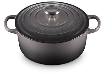 Le Creuset Evolution Cocotte con Tapa, Redonda, Todas Las Fuentes de Calor Incl. inducción, 4,2 l, Hierro Fundido, Gris(Flint)