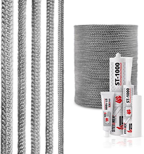 STEIGNER Cordone Isolante in Fibra di Vetro SKD02-6, Grigio scuro con sigillante adesivo per montaggio termico resistente alla temperatura fino a 550°C 3 m, 6 mm