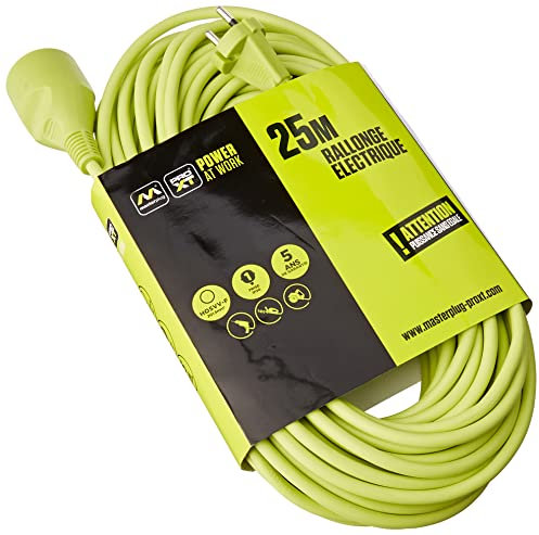 Masterplug Pro-XT 25m rallonge électrique, câble IP44 pour jardin, rallonge de chantier 16A à 3000w, câble vert 2G 1.5mm²