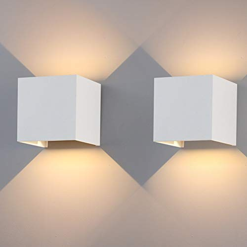 Klighten 2-Pack LED Wandleuchte Innen/Außen 12W Aussenlampe Auf und ab Einstellbarer Lichtstrahl 3000K Warmweiß Außenwandleuchte IP65 Wasserdichte Wandleuchten (Weiß)