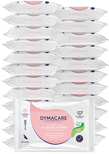 DYMACARE® Spülbare Toilettentücher, Dermatologisch getestet, Biologisch abbaubar, 24 Tücher je Packung (24 Packungen)