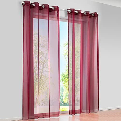 SIMPVALE 2 Stücks Vorhänge aus halbtransparentem Voile, mit Ösen, für Fenster, Balkon, Wohnzimmer,140cm x 225cm,Weinrot