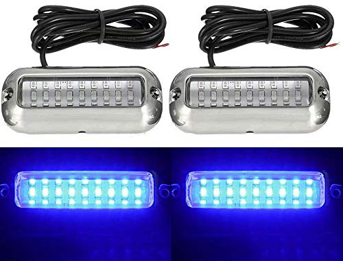 Larlansz 2PCS Marine boat Lights, Waterproof Stainless Steel 27 LEDs Blue Underwater Lighting Boat Transom Lights Navigation Lights Drain Plug Lights Courtesy Lamp Deck Lights