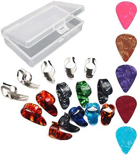 RUNCCI-YUN Gitarren-Fingerpicks, daumenpick，Edelstahl, mit Box mit, für Bassgitarre, 20Stück