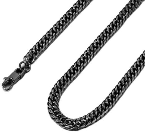 FindChic Edelstahl Massiv Panzerkette Halskette Breite 3,5/6/9/12mm Länge 46/51/55/61/66/71/76/91 cm Cuban Gliederkette Schmuck für Herren Damen Jungen