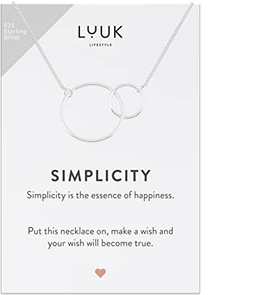 LUUK LIFESTYLE Collana in argento sterling 925 con anelli intrecciati e biglietto regalo SIMPLICITY, portafortuna, gioielli donna, bambina, competizione, amicizia, argento