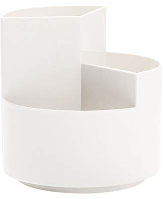 AhfuLife Creative Rotating Pen Pot, Makeup Brush Holder with 3 Capacity Brush Pot, Decorative Stationery Storage Boxes for Home and Office (Cream)